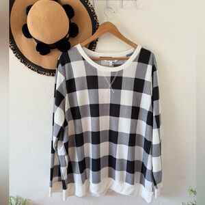 Emily Daniels Black & White Plaid Long Sleeve Sweatshirt Top Size 2X